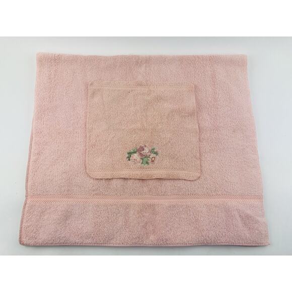 Vintage WAMSUTTA Towel Lot Set Pink Flower Floral Bath & Hand Set Somerset Rose - Picture 14 of 15